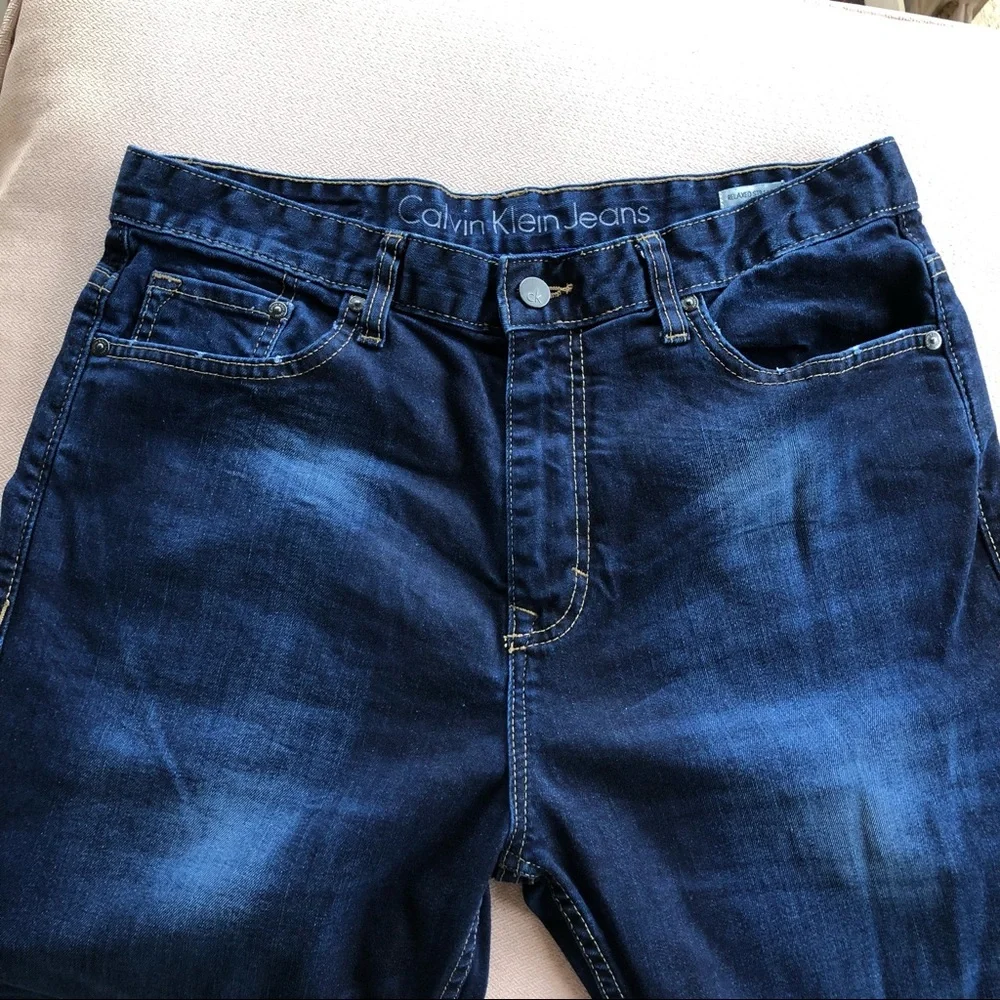 Calvin Klein Cotton Blend Dark Blue Wash Relaxed Straight Jeans 33 x 34_5
